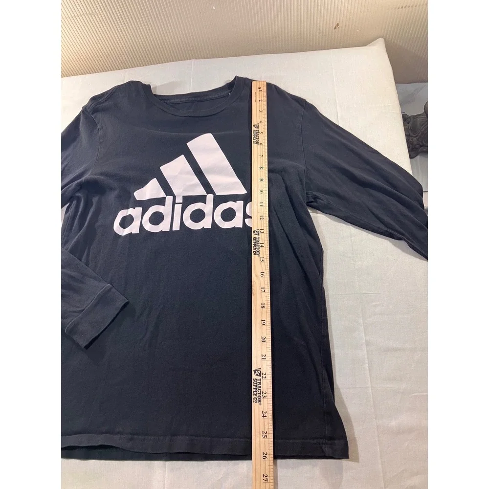 Adidas Black Long Sleeve T Shirt Men's‎ Size Medium M Cotton Logo Graphic Tee